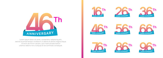 set of anniversary logo style blue ribbon. vector design pink color for celebration