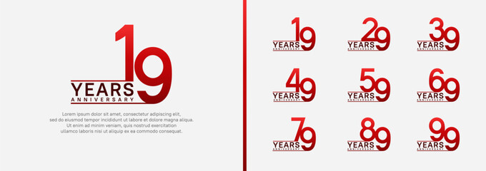 set of anniversary logo style. vector design red color for celebration