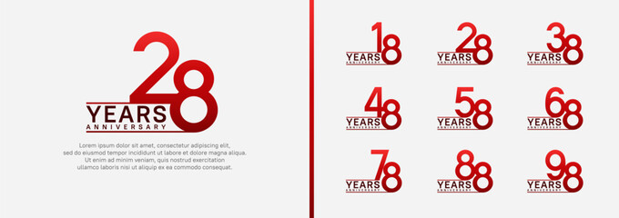 set of anniversary logo style. vector design red color for celebration