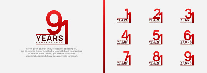 set of anniversary logo style. vector design red color for celebration