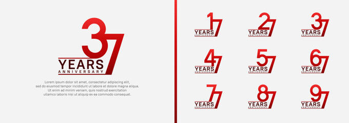 set of anniversary logo style. vector design red color for celebration