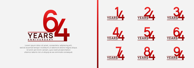 set of anniversary logo style. vector design red color for celebration