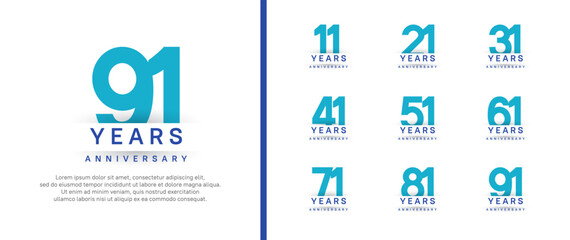 set of anniversary logo style. vector design blue color for celebration