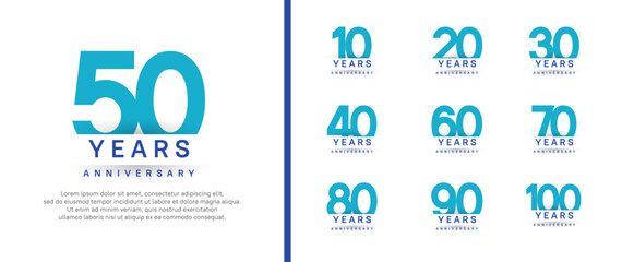 set of anniversary logo style. vector design blue color for celebration