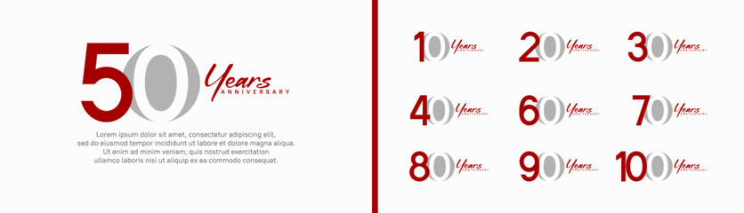 set of anniversary logo style with handwriting. vector design red and grey color for celebration
