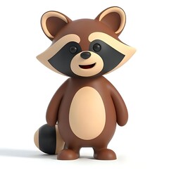 Cute cartoon raccoon standing upright with a happy expression on a white background