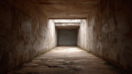 Obraz premium Fading Passage of Derelict Concrete Space into Shadows with Textures Highlighted by Soft Natural Light