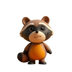 Cute cartoon raccoon character standing isolated on a white background smiling sweetly