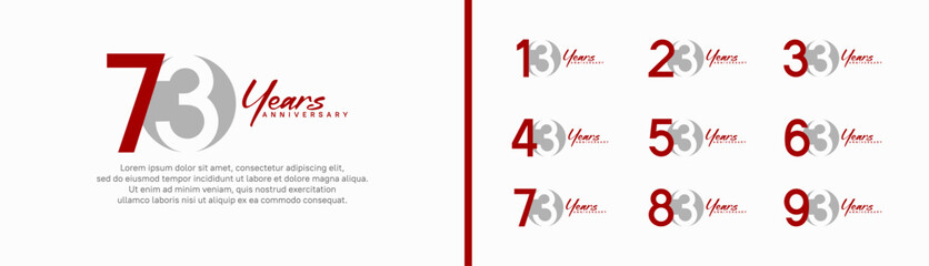 set of anniversary logo style with handwriting. vector design red and grey color for celebration