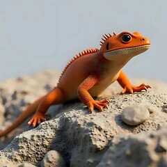 Orange lizard basking on rocks in the sun enjoying the warmth of the day outdoors