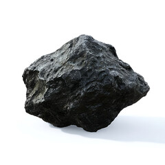 Obraz premium A coarse black rock displayed on a white background, showcasing the natural texture and unique formations.
