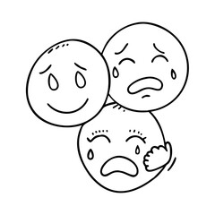 Smile doodle faces in hand drawn vector doodle sketchy style. Happy, sad, crying emotional scribbles, icon comic elements for business design.
