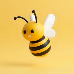 Cute 3D cartoon bee flying on a yellow background perfect for children's content