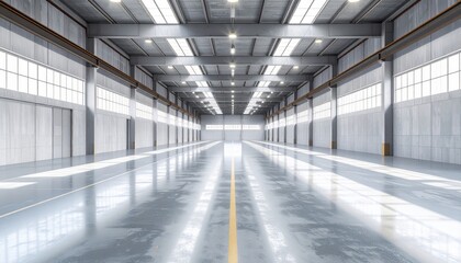 Obraz premium Empty modern office corridor with light on the floor and glass walls in the building interior architecture design