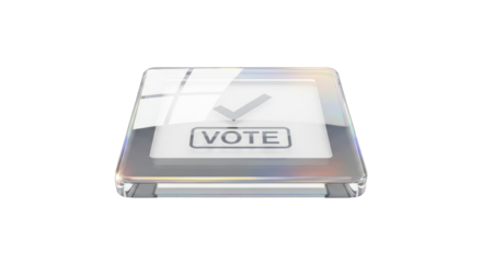 Transparent ballot box with a checked vote inside.