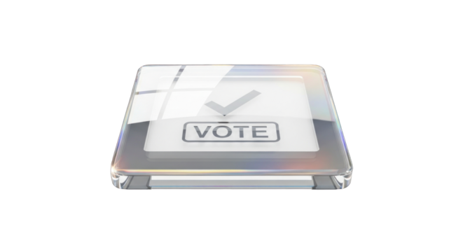 Transparent ballot box with a checked vote inside.