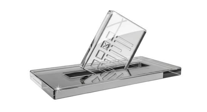 Glass and holder angled clear minimalist design studio shot.