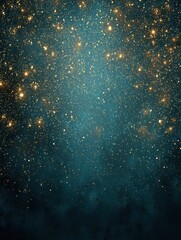 deep teal backdrop with golden glitter particles