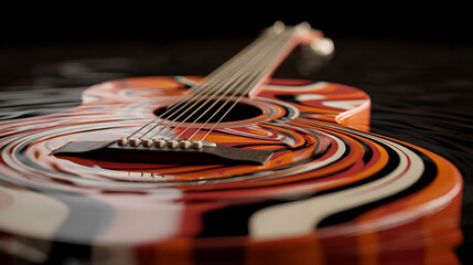 guitar strings creating abstract light reflections, with sharp detail, metallic texture, and shimmering highlights