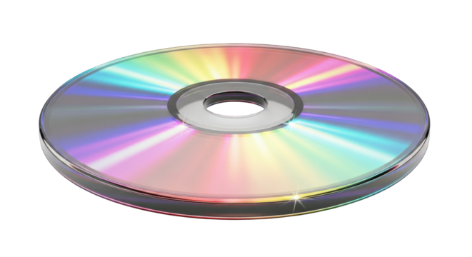 Iridescent CD Disc on White Background.