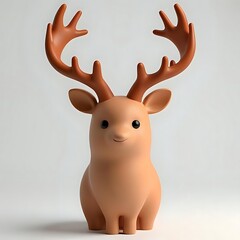 Cute cartoon reindeer figurine with big antlers standing on a white background