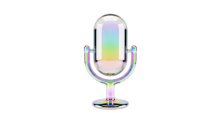 Futuristic iridescent microphone isolated on a white background.