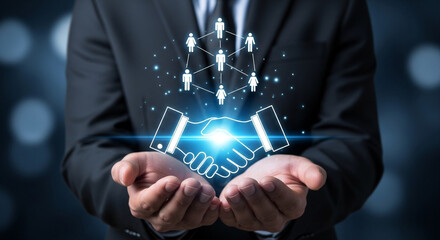 Naklejka premium Business networking and partnership concept for global connections and team collaboration success plan strategy