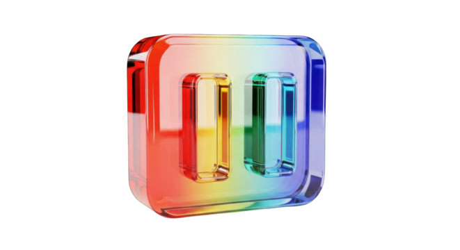 Vibrant Rainbow Glass Cube with Abstract Geometric Forms.