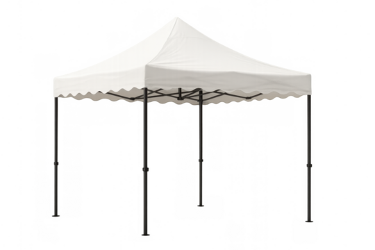 White pop up canopy tent with fabric roof portable shelter for outdoor event and market protecting from sun or rain