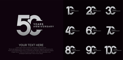 Anniversary logo set vector design, silver color for celebration event