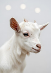 Obraz premium Closeup Portrait of a Baby Goat on an Off White Background