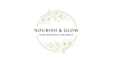 Nourish and Glow logo design with floral elements and elegant typography.