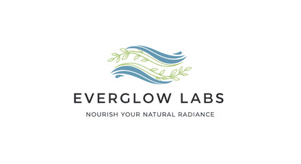 Everglow Labs logo design with abstract wave symbol and tagline.