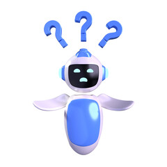 3D Rendered Cute Confused Robot Character with Question Marks Illustration