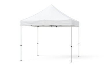 White pop-up canopy tent providing temporary shelter, ready for events, markets, or outdoor gatherings on transparent background