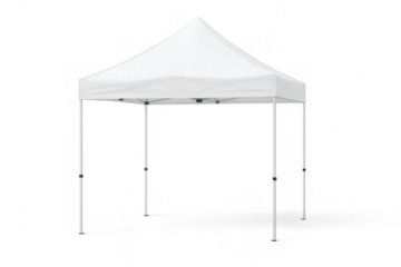 White pop-up canopy tent providing temporary shelter, ready for events, markets, or outdoor gatherings on transparent background