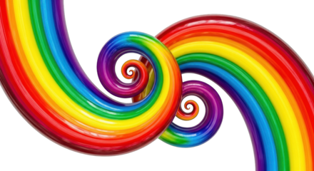 Two vibrant rainbow spirals on a white background.