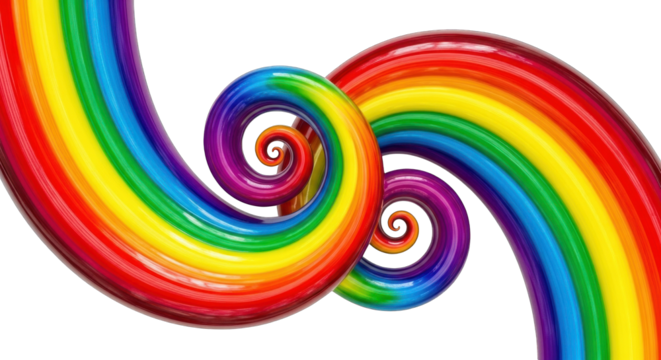 Two vibrant rainbow spirals on a white background.