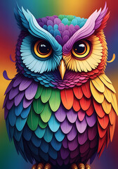 Colorful Abstract Owl with Layered Feathers