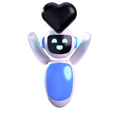 Cute Cartoon Style Robot Character with Heart Shaped Balloon 3D Render