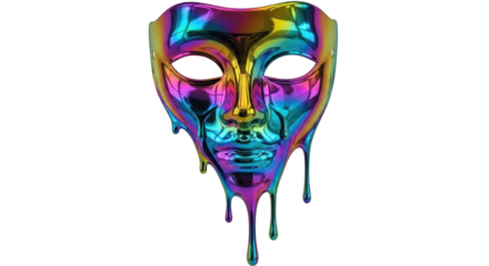 Vibrant Iridescent Dripping Mask on White Background.