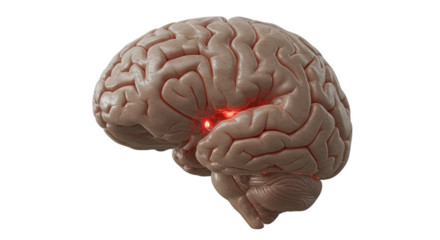 3D Realistic Brain Anatomy with Glowing Red Pituitary Gland Isolated