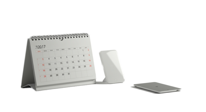 3D Realistic Calendar and Smartphone on a Minimalist Background