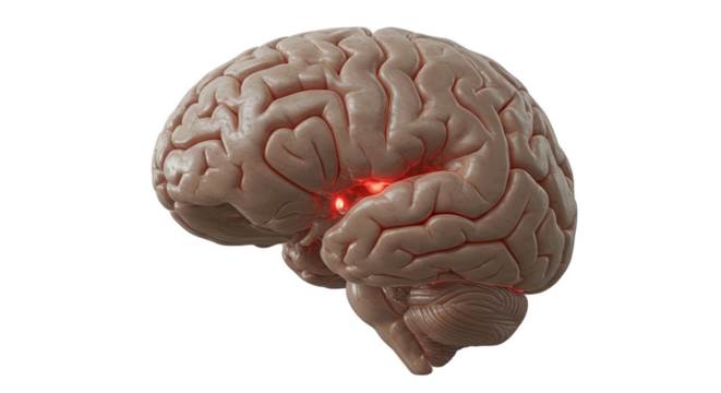 3D Realistic Brain Anatomy with Glowing Red Pituitary Gland Isolated
