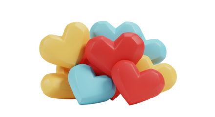 3D Realistic Hearts Yellow Blue Red Gradient Background Soft Light