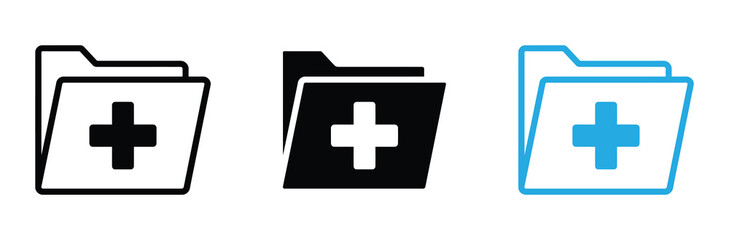 Folder plus icon set isolated on white background for web design,Organize medical records with this icon set for digital health apps,