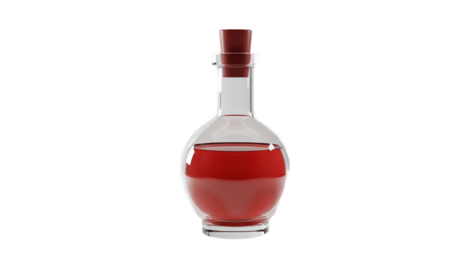 3D Red Liquid Potion Bottle Transparent Background Minimalist