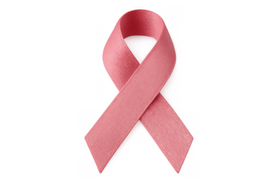 Pink ribbon symbolizing breast cancer awareness, support, and hope for women's health on transparent background