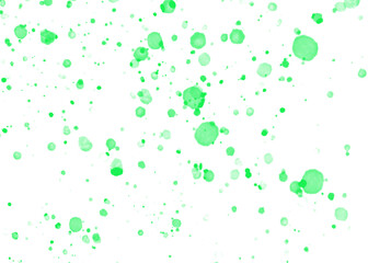 Abstract green watercolor splashes and splatters on a white background, capturing the essence of organic, artistic expression with a vibrant and lighthearted feel
