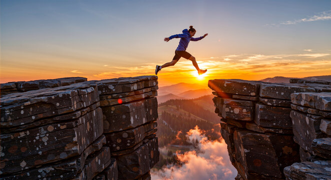 Concept of overcoming obstacles and taking a leap of faith